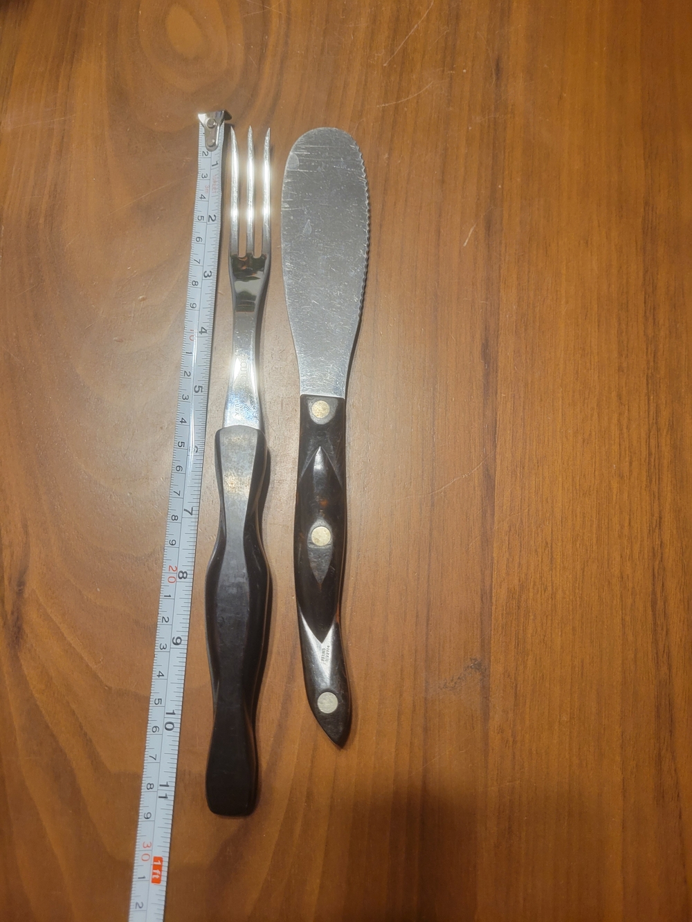 Cutco Stainless Steel Spreader and Fork Set with Dark Brown Handles